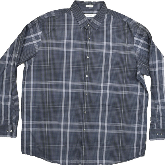 Calvin Klein Men's 2XLT Button Shirt Long Sleeve Plaid Gray Modern Plaid Cotton - Picture 1 of 8